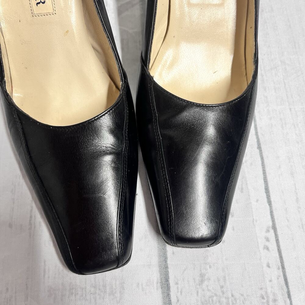 Vintage Ann Taylor Heels Pumps Shoes size 7.5M Black Leather Made in Italy 2.75" - Picture 5 of 9